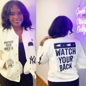 “Protect your Inner G” Crème Lettered Button Varsity Jacket